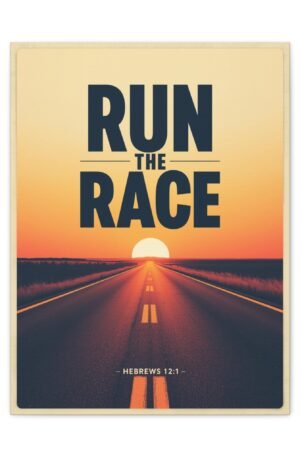 Run the Race Matte Canvas Wall Art — Inspirational Christian Sunset Road (Hebrews 12:1)