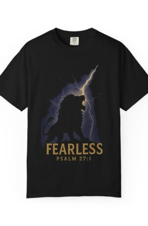 Fearless Lion Graphic T-Shirt, Motivational Tee, Unisex Apparel, Gift for Animal Lovers, Inspirational Wear, Psalm 27:1 Tee