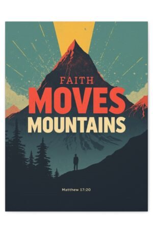 Faith Moves Mountains Matte Canvas Wall Art — Inspirational Mountain Quote (Matthew 17:20)